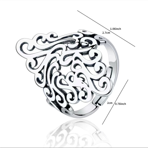 Vintage Opening Tailor Silver Ring, Personality Exaggerated Leaf Finger Ring - Picture 6 of 6